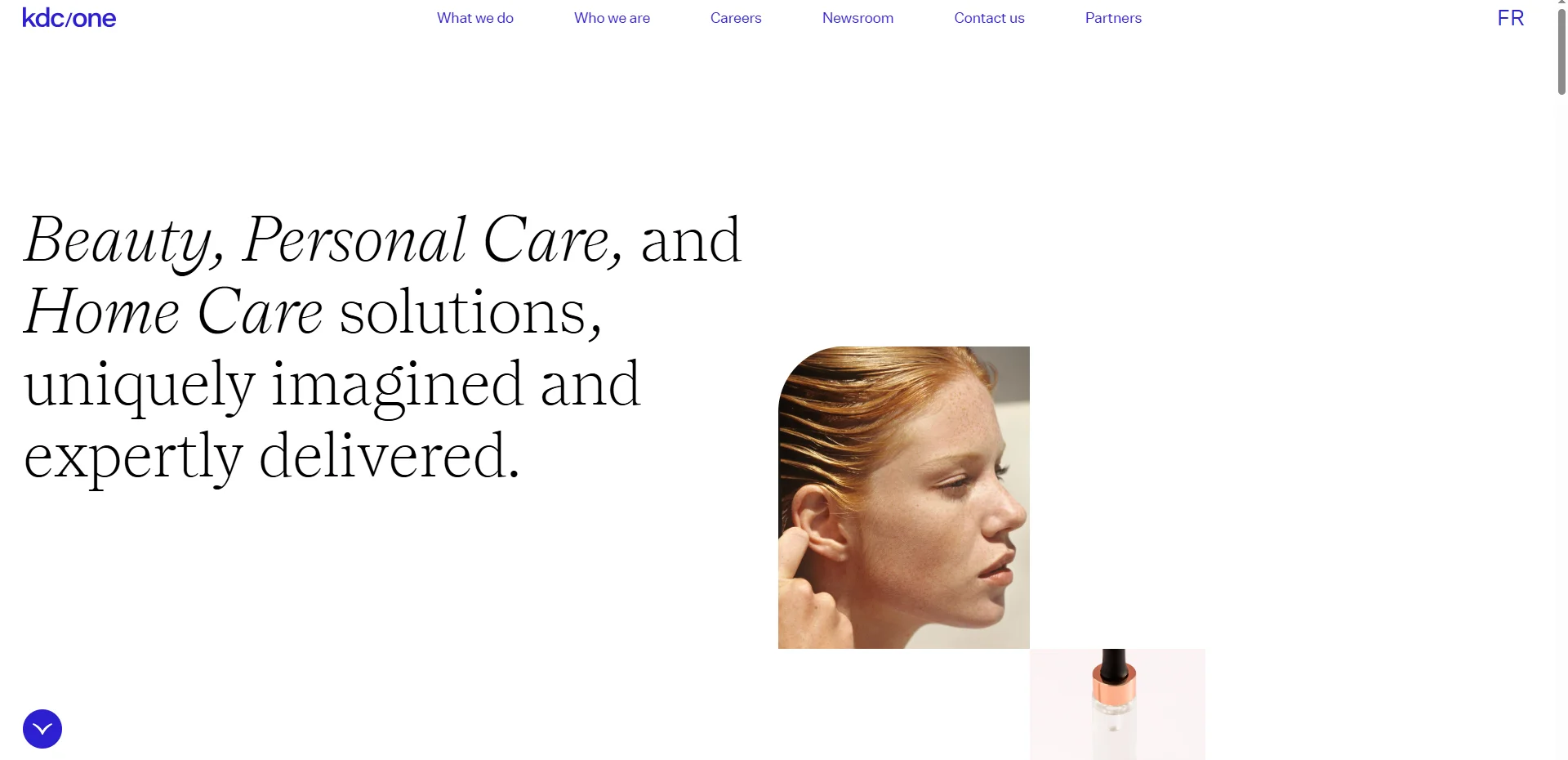 KDC/ONE brand message featuring solutions in beauty, personal care, and home care, highlighting unique and expert delivery.